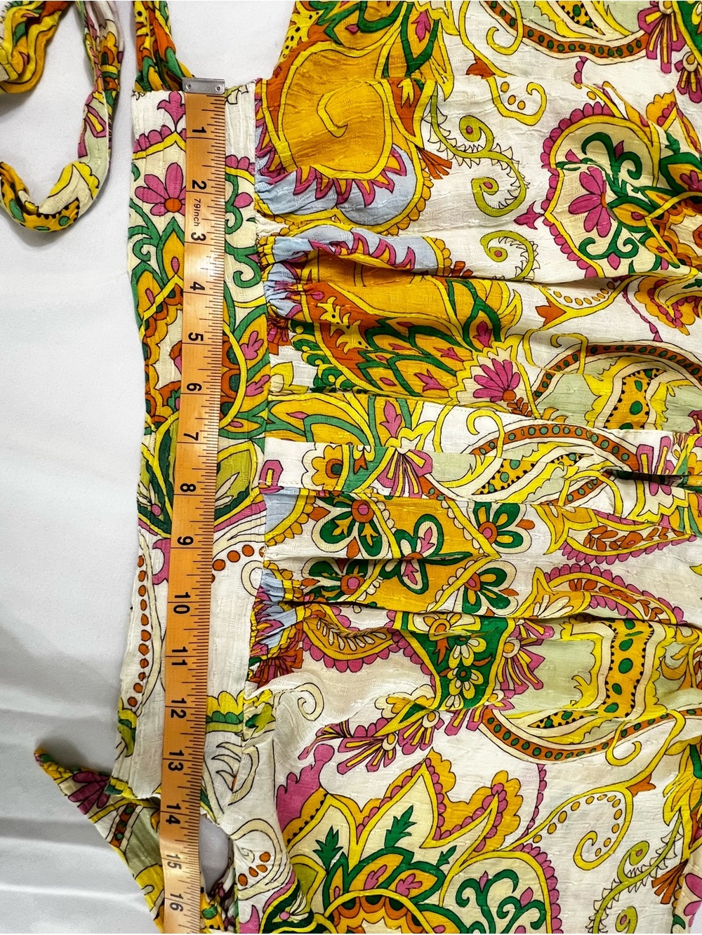 Haute Hippie Paisley faux wrap tie front Crop Top - Yellow, Green & Pink boho M - Picture 6 of 10